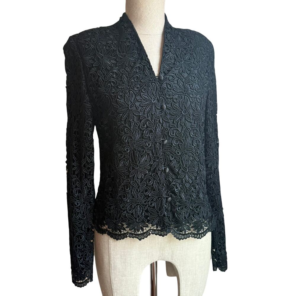 Talbots Black Embroidered Lace Jacket Size 4 Petite Vintage